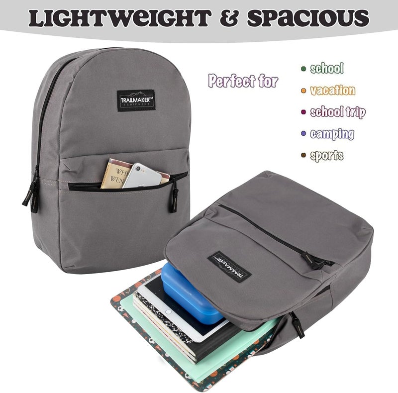 Trailmaker Classic 17 inch Backpacks with Adjustable Padded Straps | School Backpacks for Girls, Boys (Grey) - Image 3